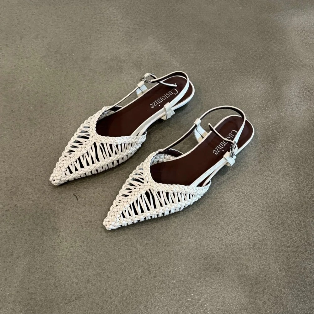 Pointed Toe Flat - Sandálias Femininas Estilo Romano com Bico
