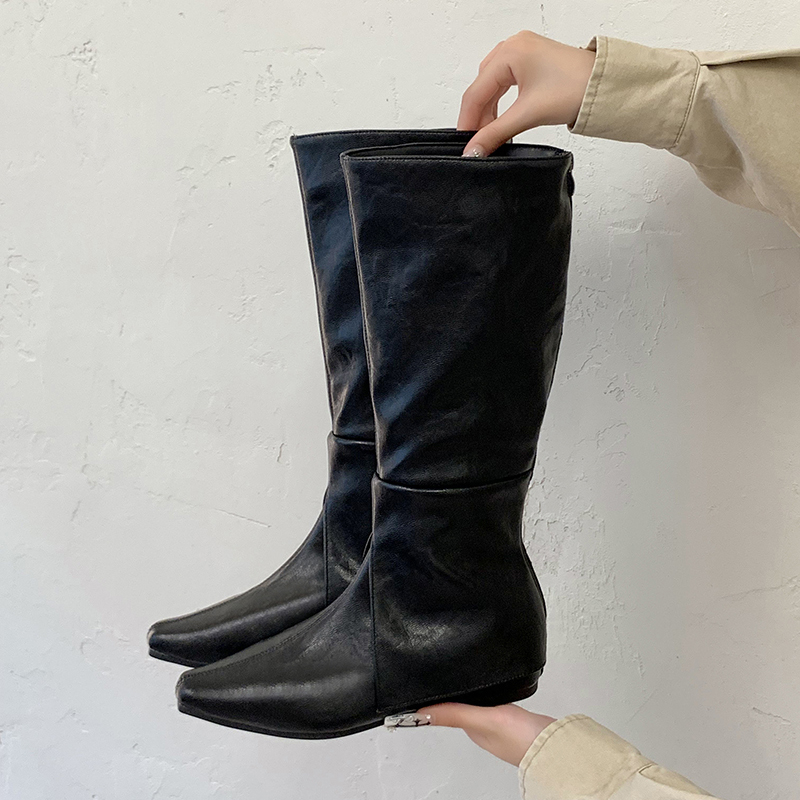 Botas Femininas de Couro Macio - Pointed Toe Flat avaliação e preço